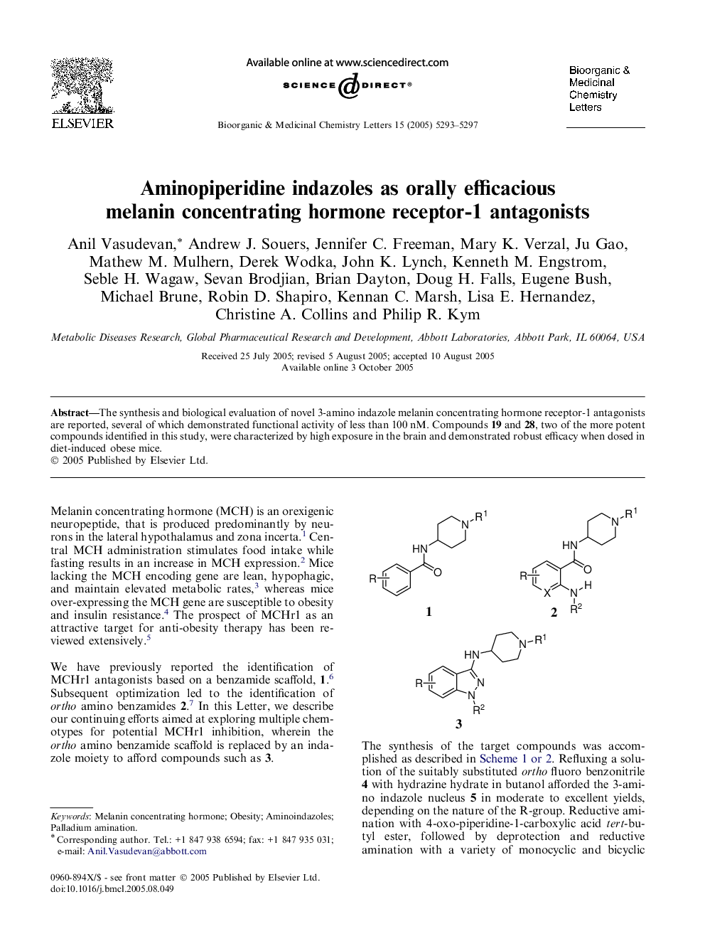 Aminopiperidine indazoles as orally efficacious melanin concentrating hormone receptor-1 antagonists