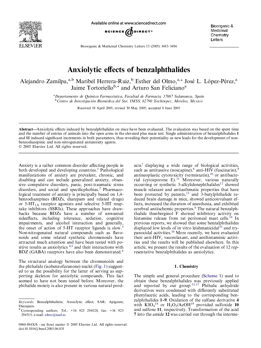 Anxiolytic effects of benzalphthalides