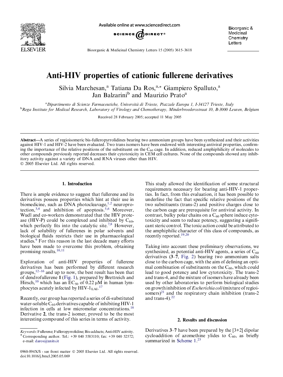 Anti-HIV properties of cationic fullerene derivatives