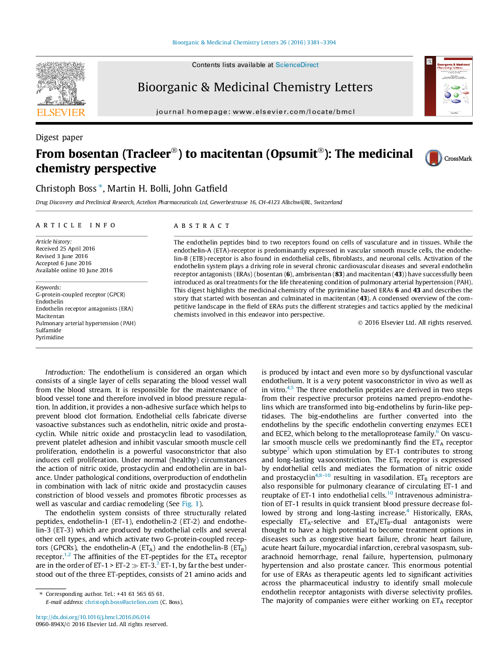 From bosentan (Tracleer®) to macitentan (Opsumit®): The medicinal chemistry perspective