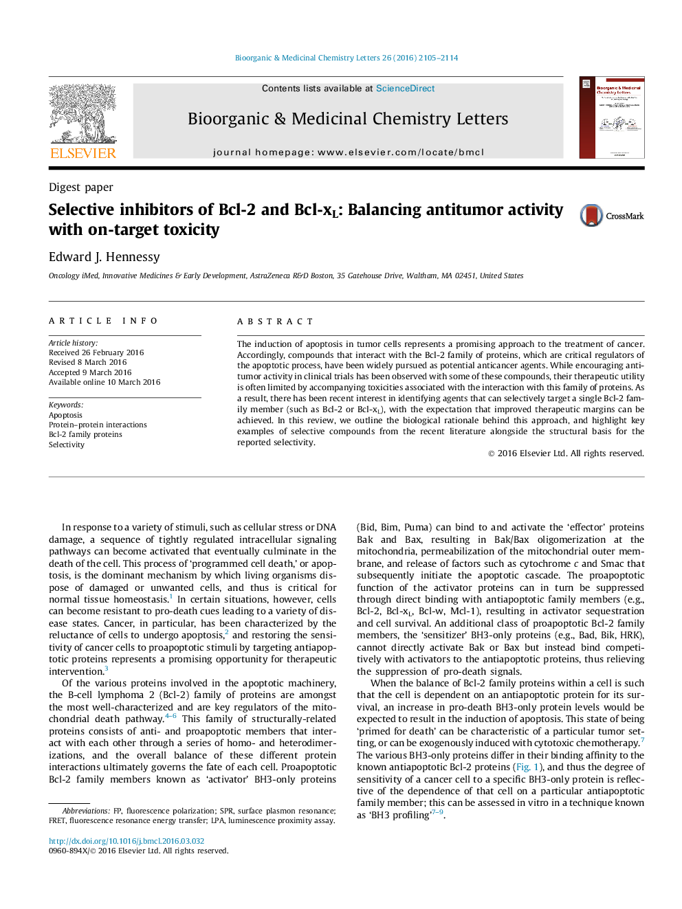 Selective inhibitors of Bcl-2 and Bcl-xL: Balancing antitumor activity with on-target toxicity