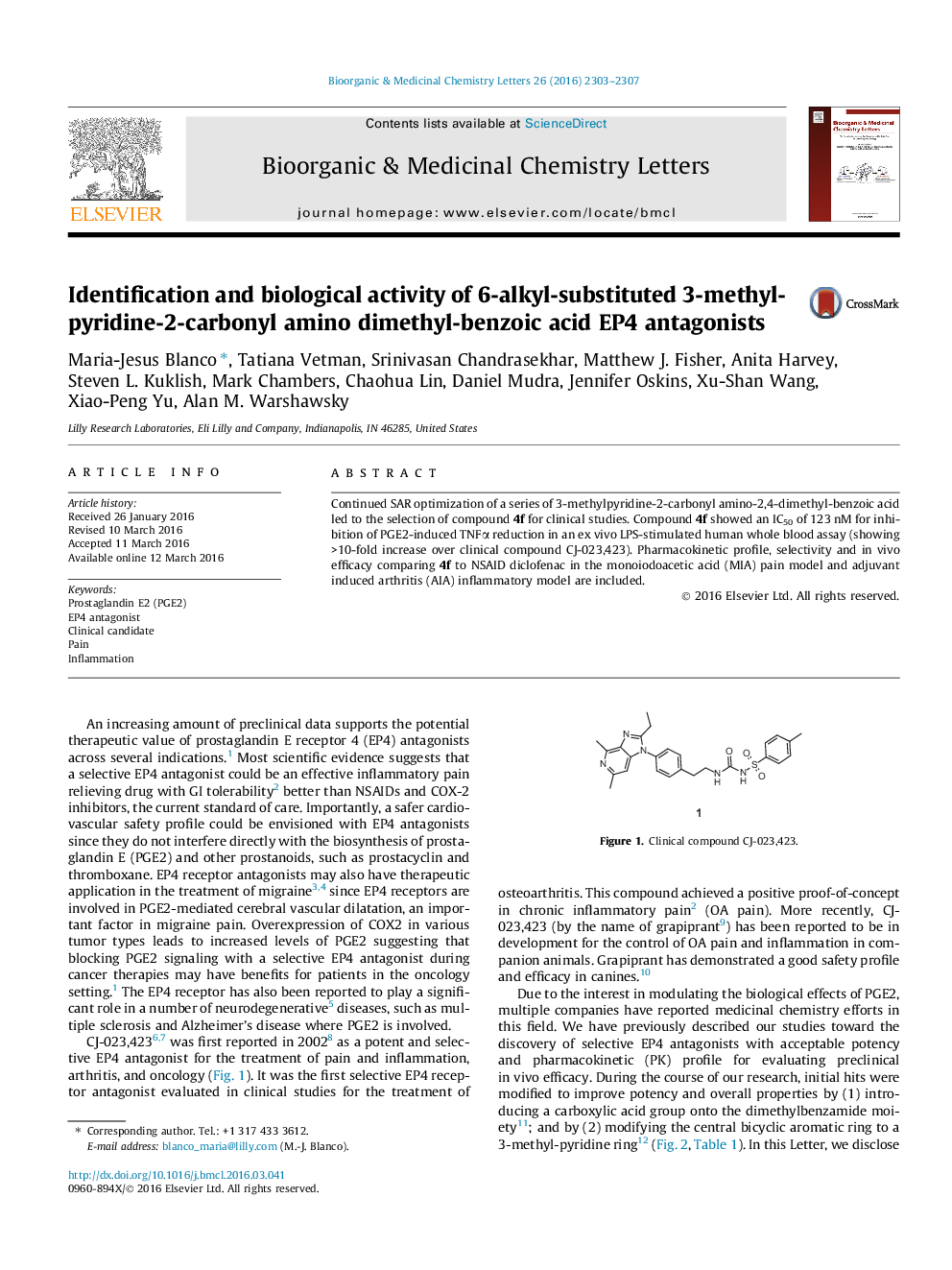 Identification and biological activity of 6-alkyl-substituted 3-methyl-pyridine-2-carbonyl amino dimethyl-benzoic acid EP4 antagonists