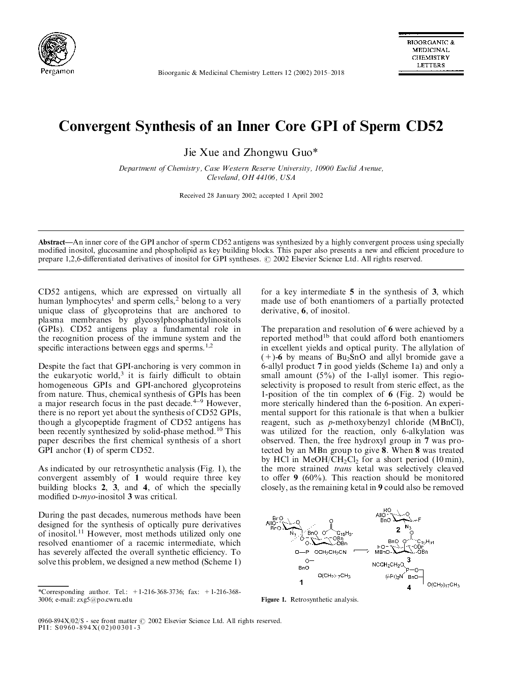 Convergent synthesis of an inner core GPI of sperm CD52