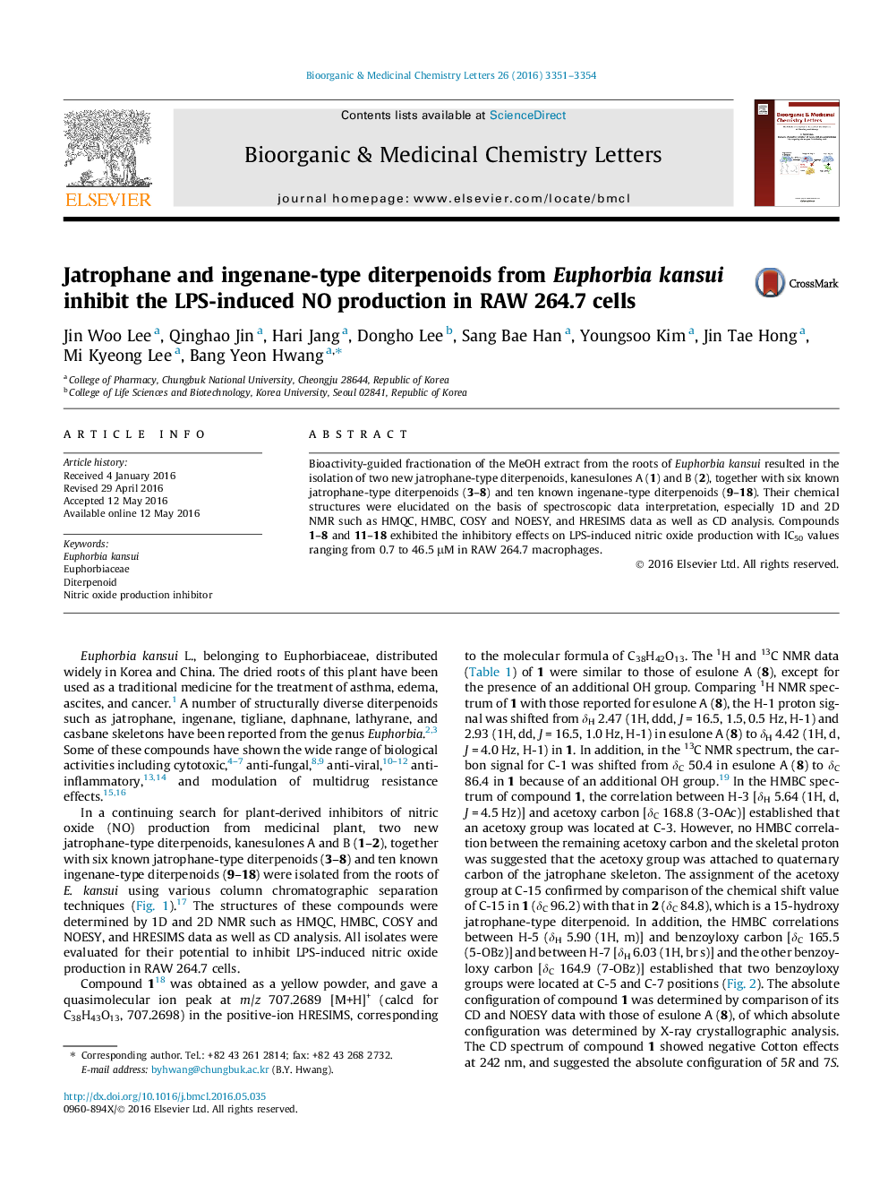 Jatrophane and ingenane-type diterpenoids from Euphorbia kansui inhibit the LPS-induced NO production in RAW 264.7 cells