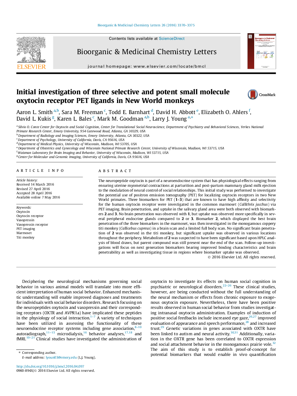 Initial investigation of three selective and potent small molecule oxytocin receptor PET ligands in New World monkeys