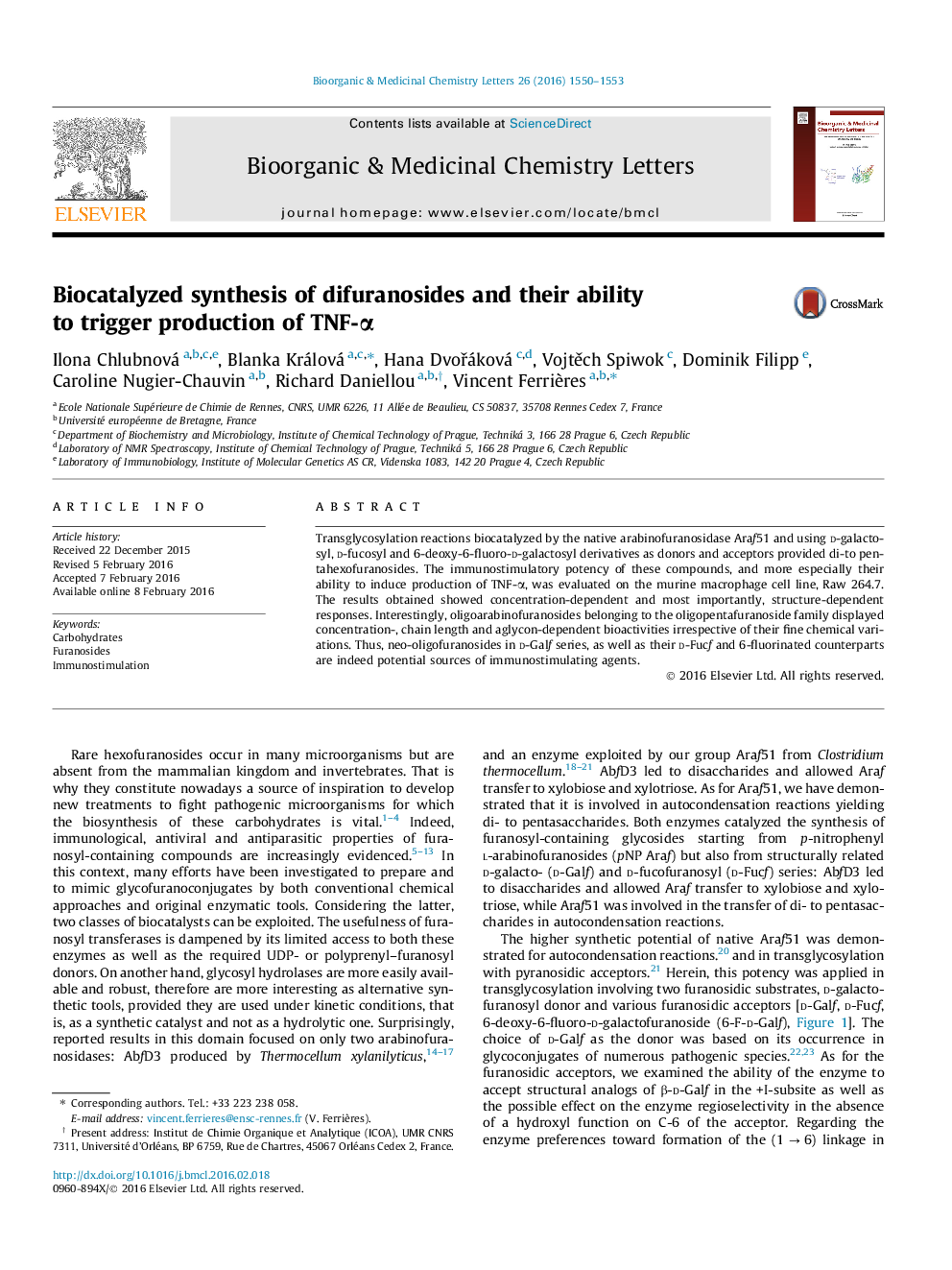 Biocatalyzed synthesis of difuranosides and their ability to trigger production of TNF-α