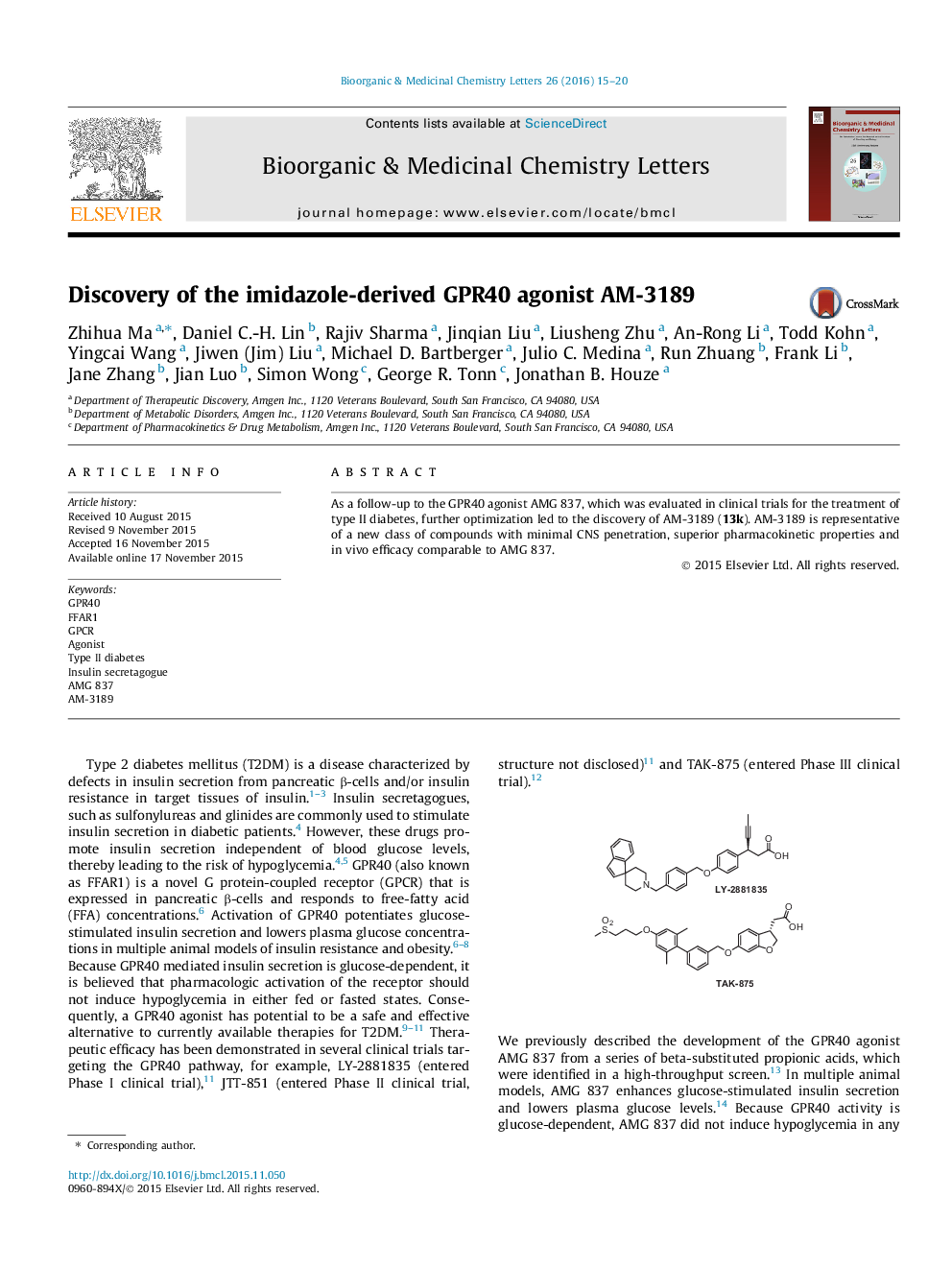 Discovery of the imidazole-derived GPR40 agonist AM-3189