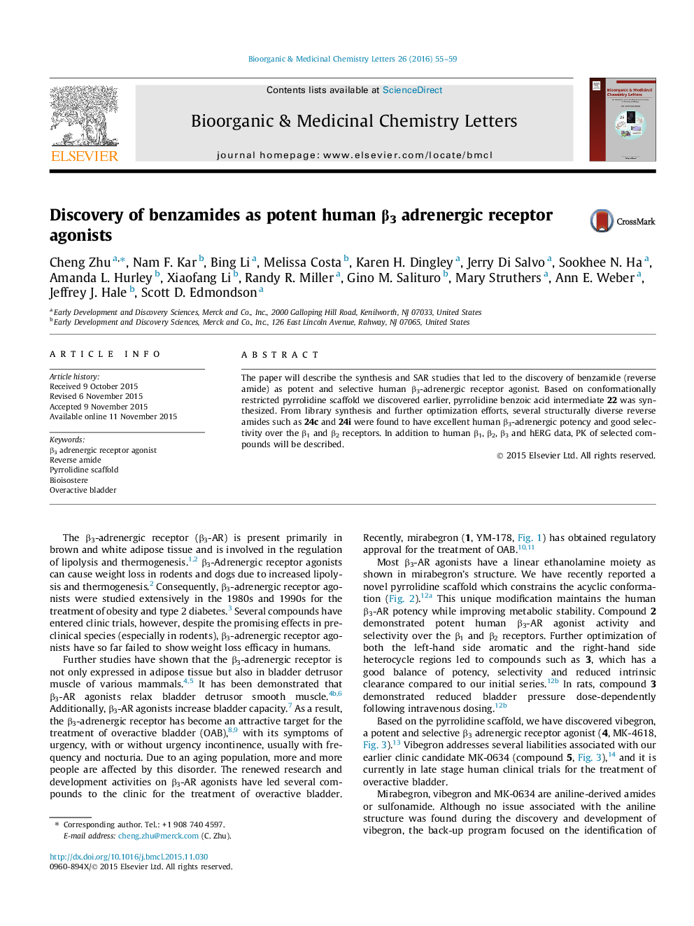 Discovery of benzamides as potent human β3 adrenergic receptor agonists