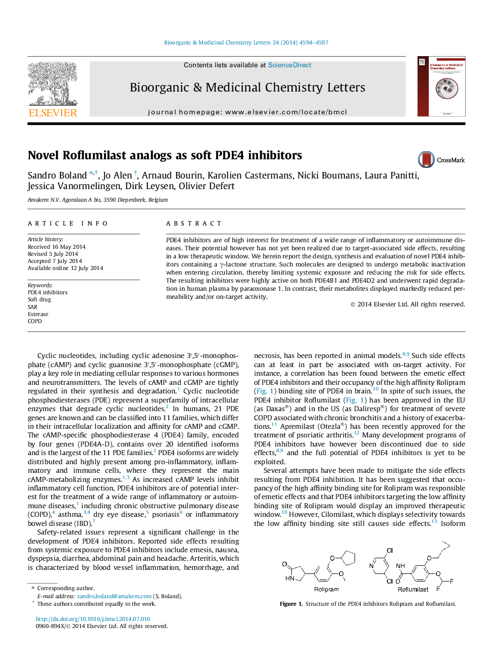 Novel Roflumilast analogs as soft PDE4 inhibitors