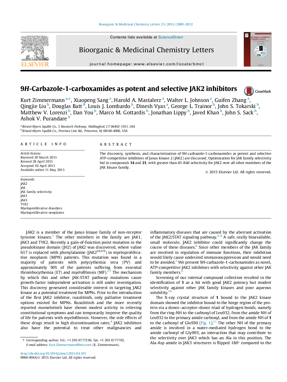 9H-Carbazole-1-carboxamides as potent and selective JAK2 inhibitors