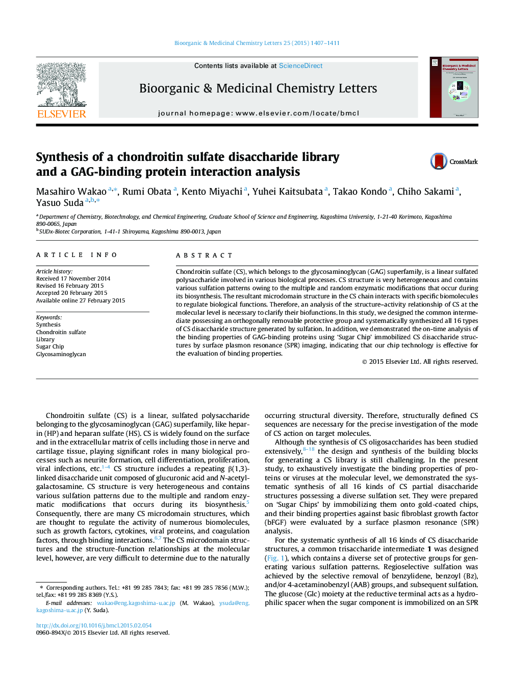 Synthesis of a chondroitin sulfate disaccharide library and a GAG-binding protein interaction analysis