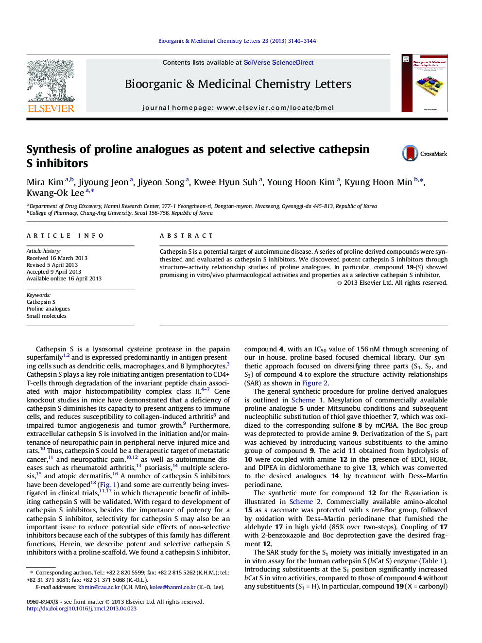 Synthesis of proline analogues as potent and selective cathepsin S inhibitors