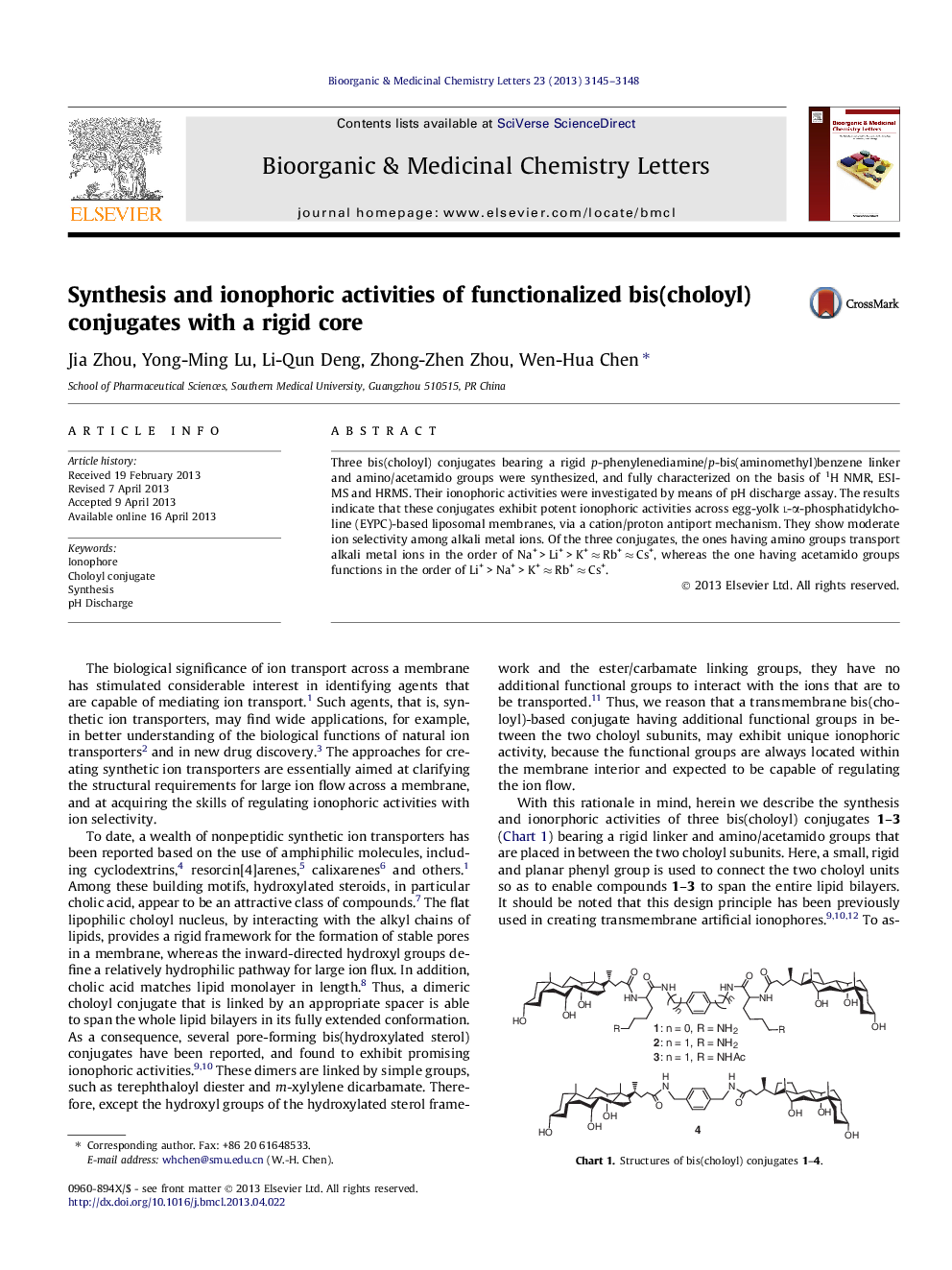 Synthesis and ionophoric activities of functionalized bis(choloyl) conjugates with a rigid core