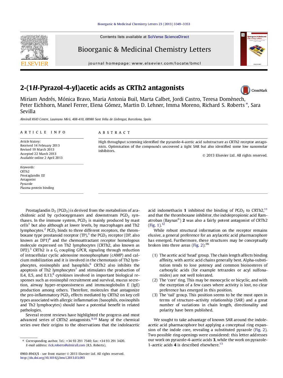 2-(1H-Pyrazol-4-yl)acetic acids as CRTh2 antagonists