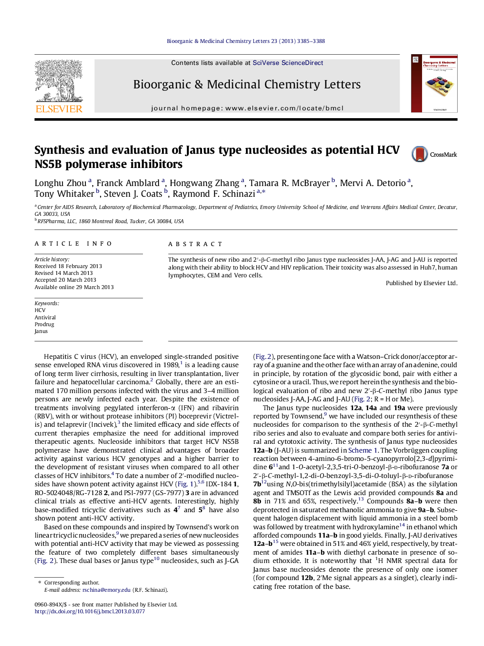 Synthesis and evaluation of Janus type nucleosides as potential HCV NS5B polymerase inhibitors