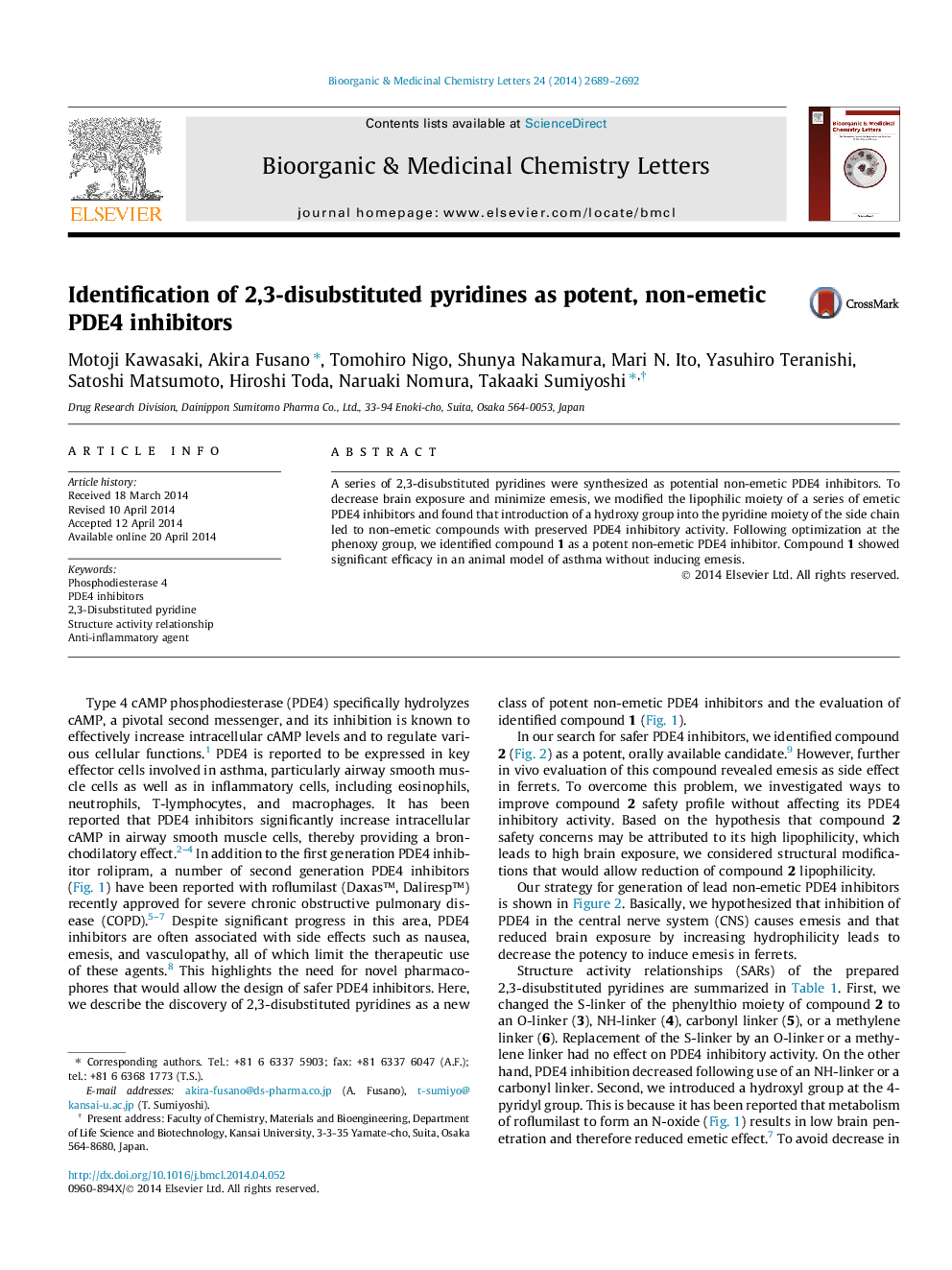 Identification of 2,3-disubstituted pyridines as potent, non-emetic PDE4 inhibitors