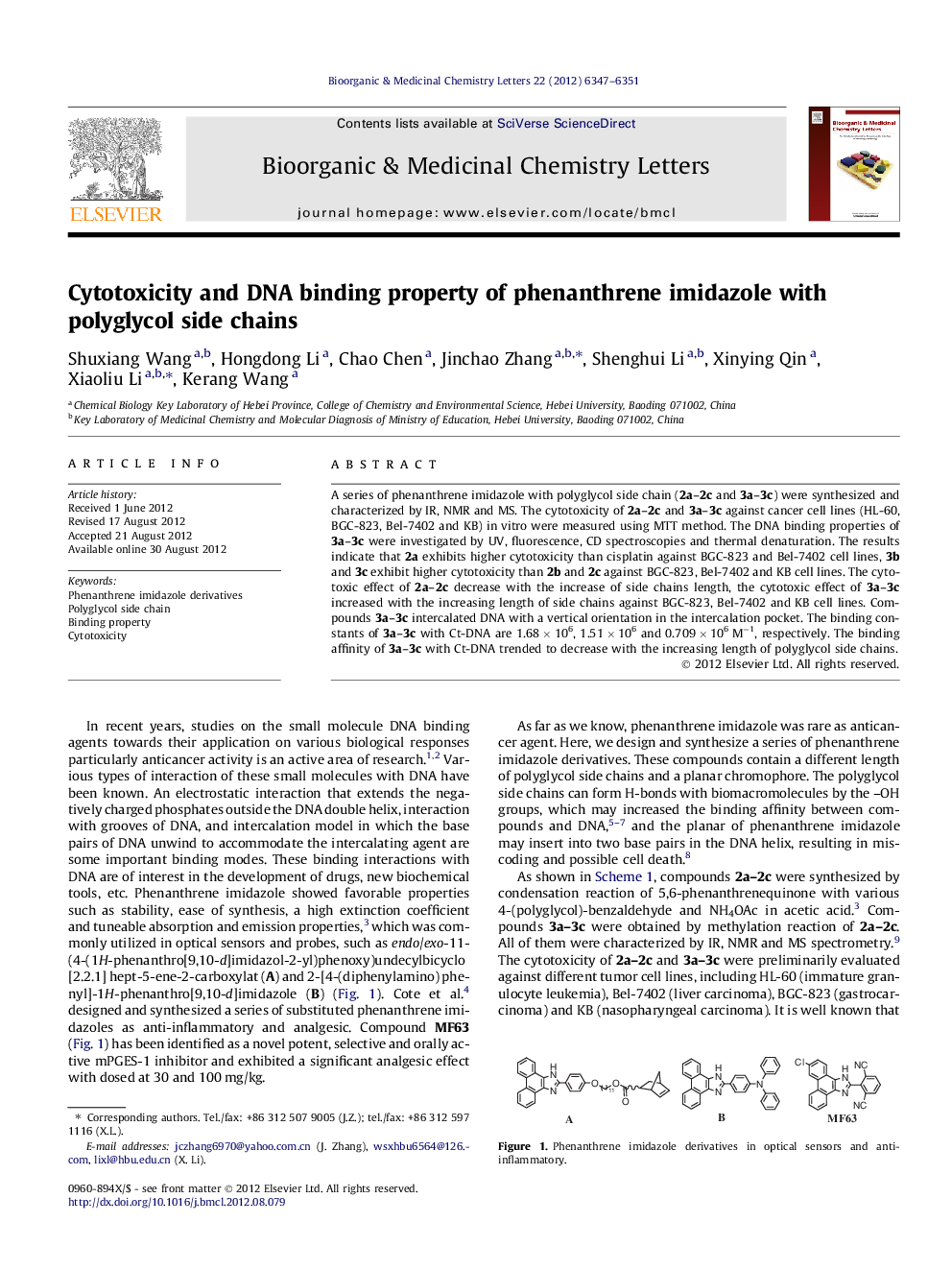 Cytotoxicity and DNA binding property of phenanthrene imidazole with polyglycol side chains