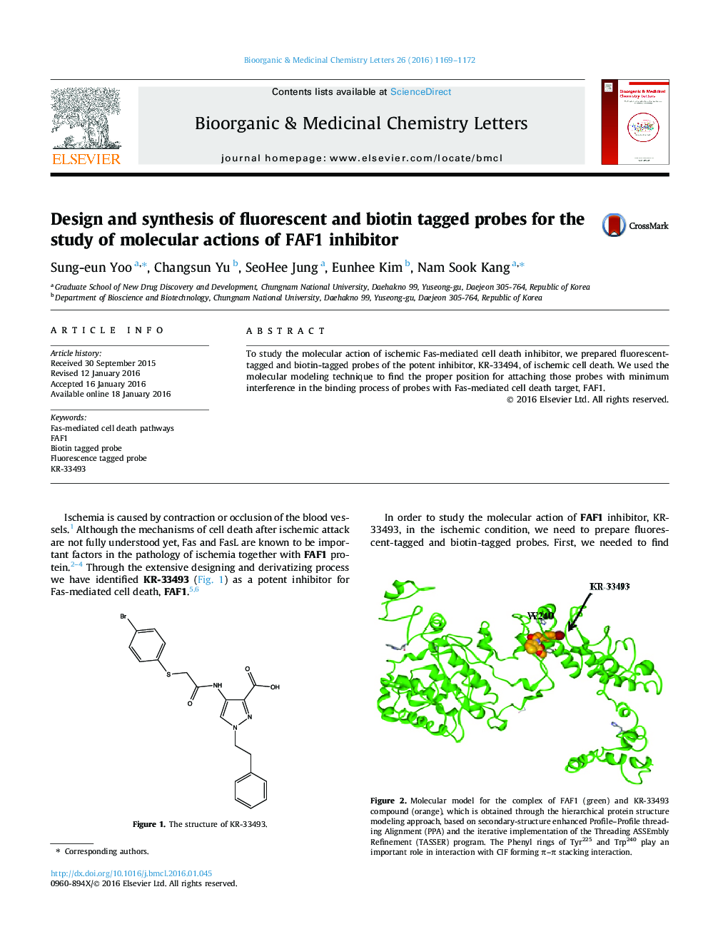 Design and synthesis of fluorescent and biotin tagged probes for the study of molecular actions of FAF1 inhibitor