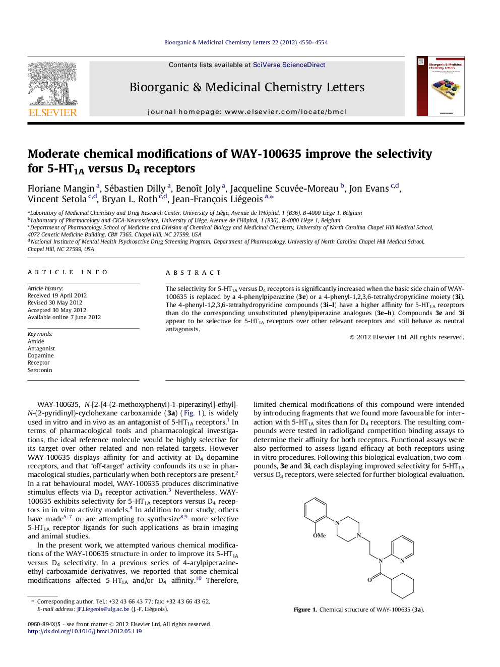 Moderate chemical modifications of WAY-100635 improve the selectivity for 5-HT1A versus D4 receptors