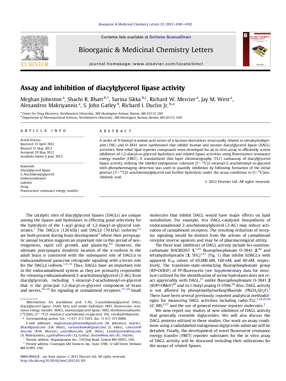 Assay and inhibition of diacylglycerol lipase activity