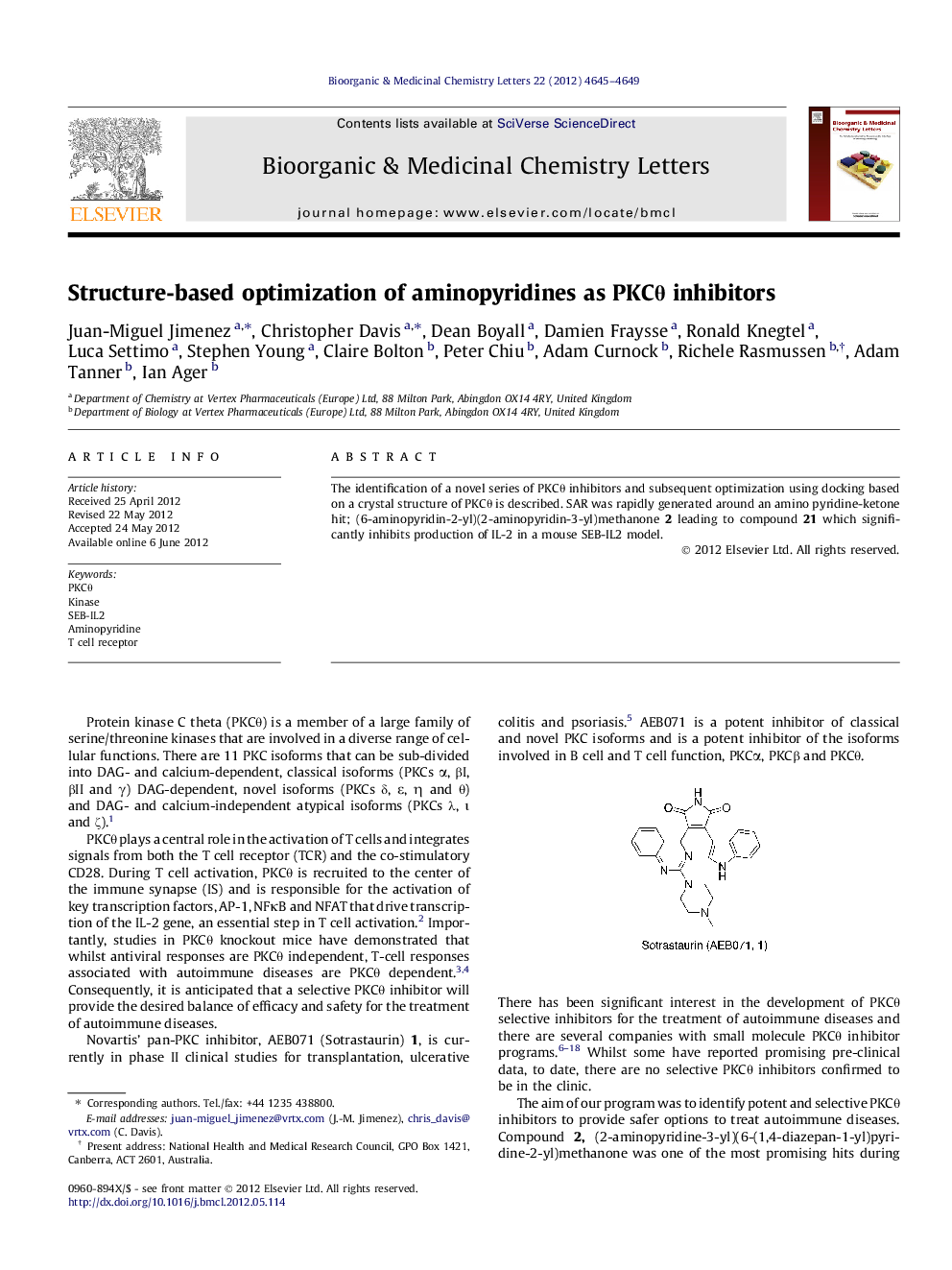 Structure-based optimization of aminopyridines as PKCθ inhibitors