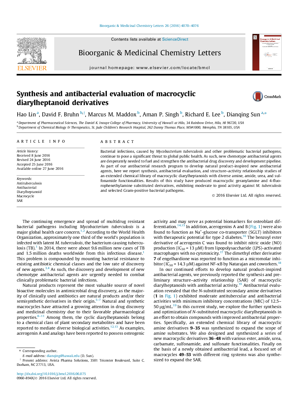 Synthesis and antibacterial evaluation of macrocyclic diarylheptanoid derivatives