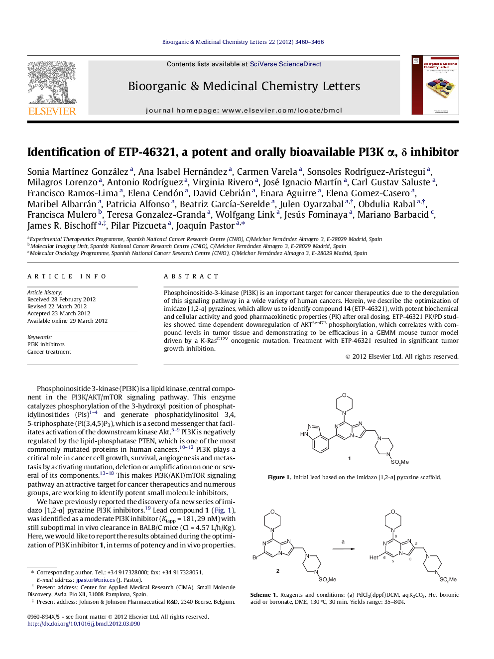 Identification of ETP-46321, a potent and orally bioavailable PI3K α, δ inhibitor