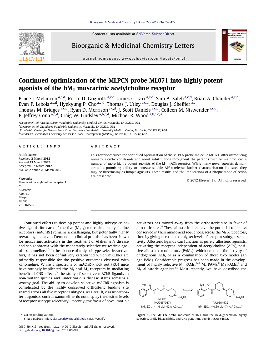 Continued optimization of the MLPCN probe ML071 into highly potent agonists of the hM1 muscarinic acetylcholine receptor