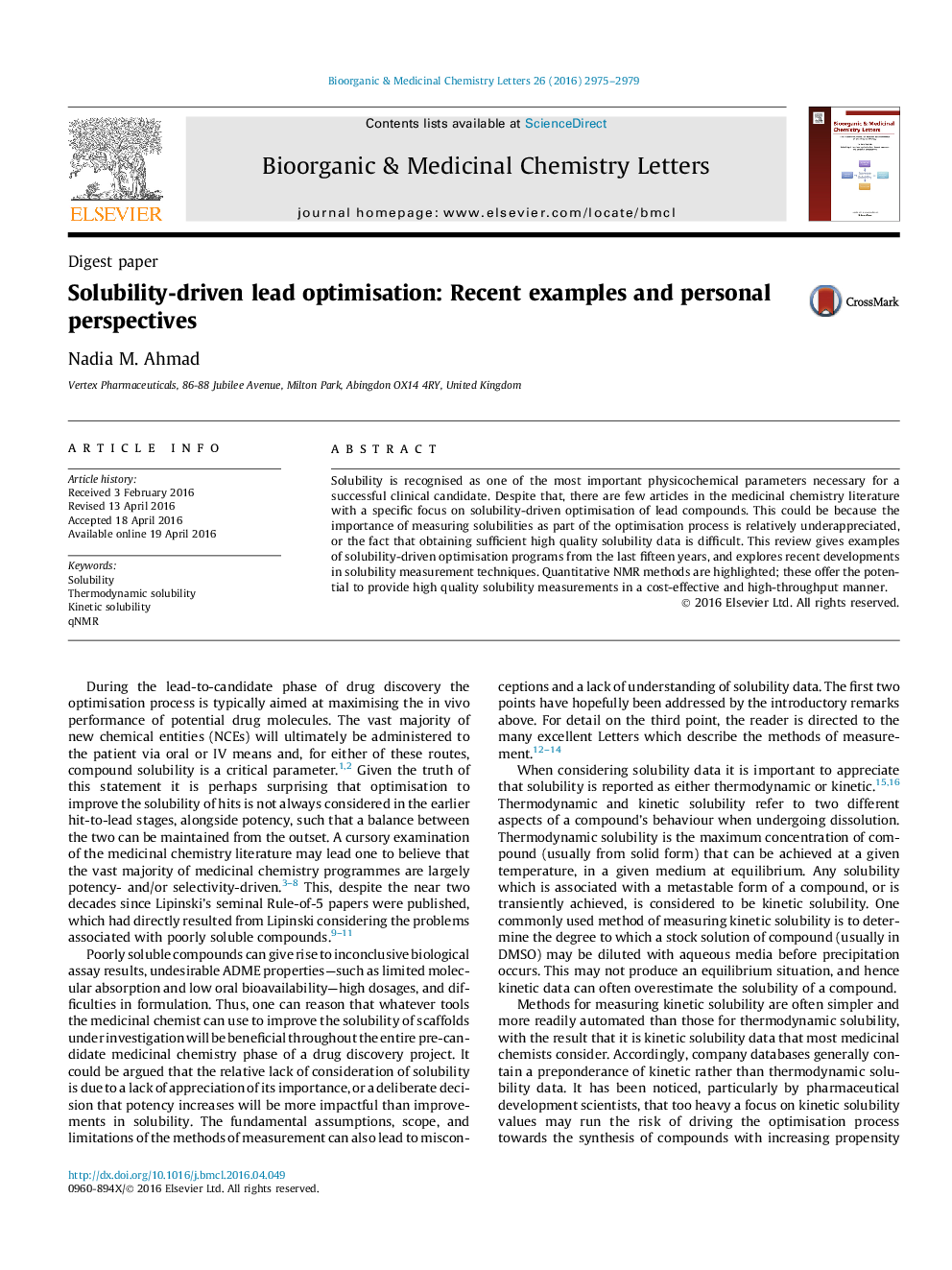 Solubility-driven lead optimisation: Recent examples and personal perspectives