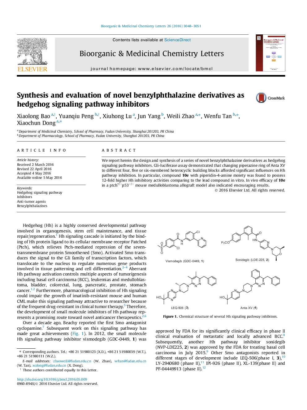 Synthesis and evaluation of novel benzylphthalazine derivatives as hedgehog signaling pathway inhibitors