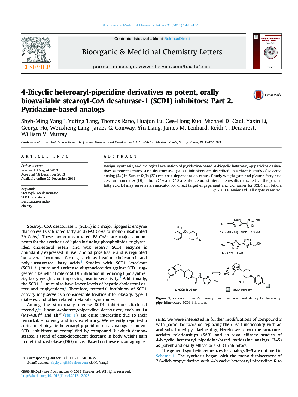 4-Bicyclic heteroaryl-piperidine derivatives as potent, orally bioavailable stearoyl-CoA desaturase-1 (SCD1) inhibitors: Part 2. Pyridazine-based analogs