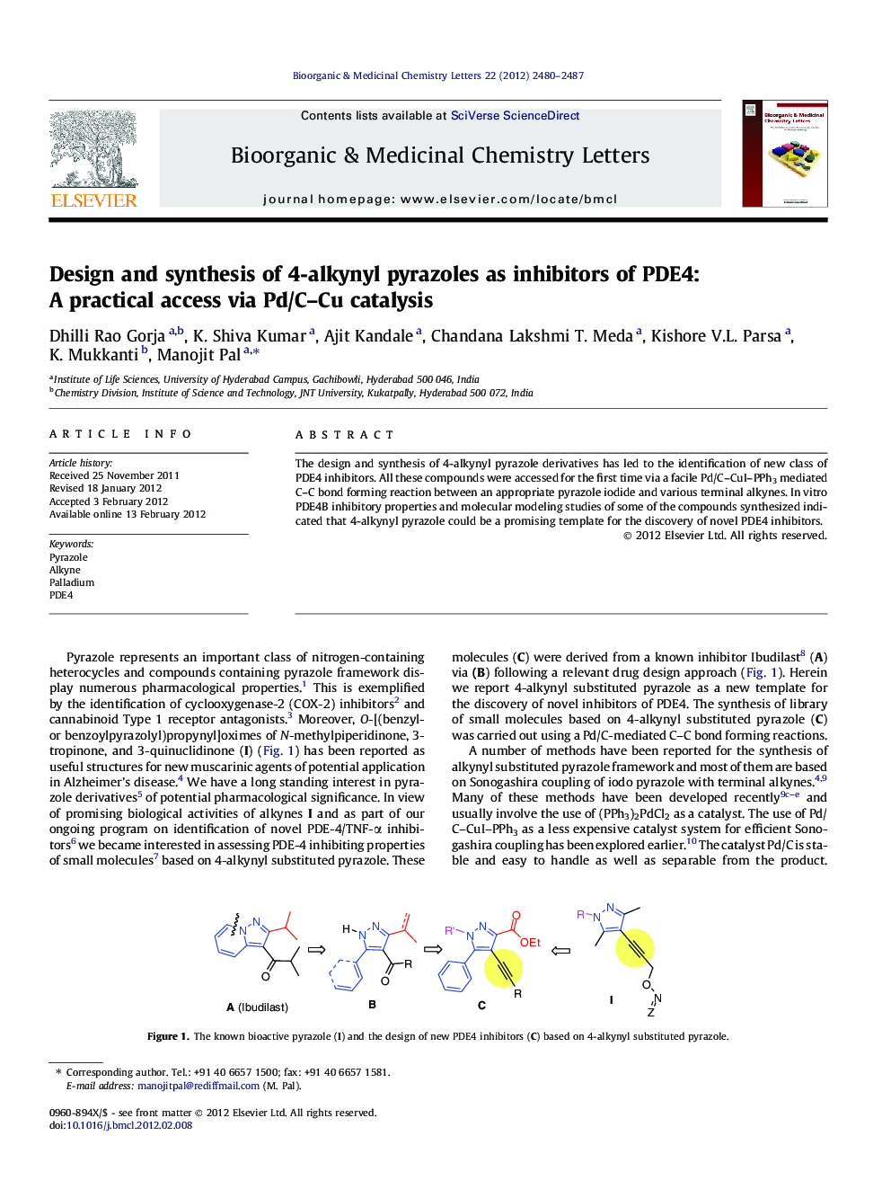 Design and synthesis of 4-alkynyl pyrazoles as inhibitors of PDE4: A practical access via Pd/C–Cu catalysis