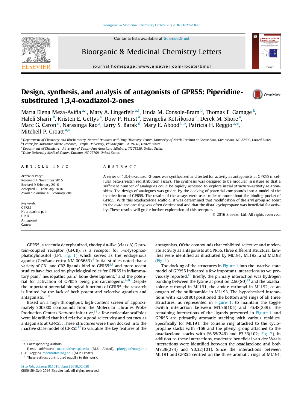 طراحی، سنتز و تجزیه و تحلیل آنتاگونیست GPR55: Piperidine-substituted 1،3،4-oxadiazol-2-ones