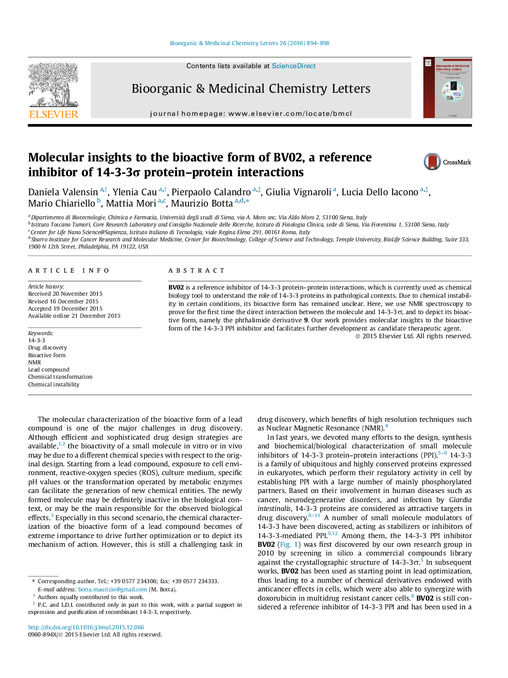 Molecular insights to the bioactive form of BV02, a reference inhibitor of 14-3-3σ protein–protein interactions