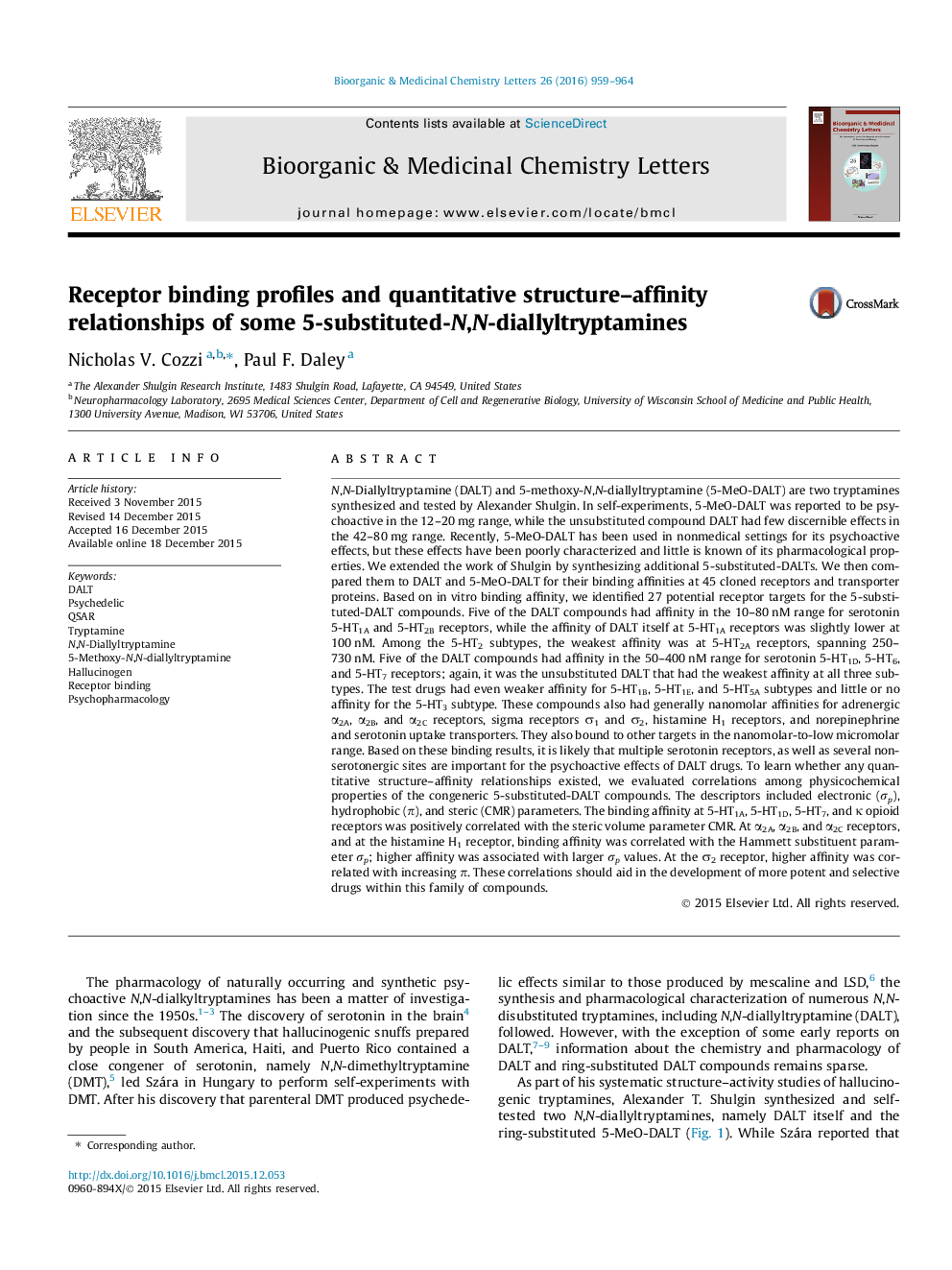 Receptor binding profiles and quantitative structure–affinity relationships of some 5-substituted-N,N-diallyltryptamines