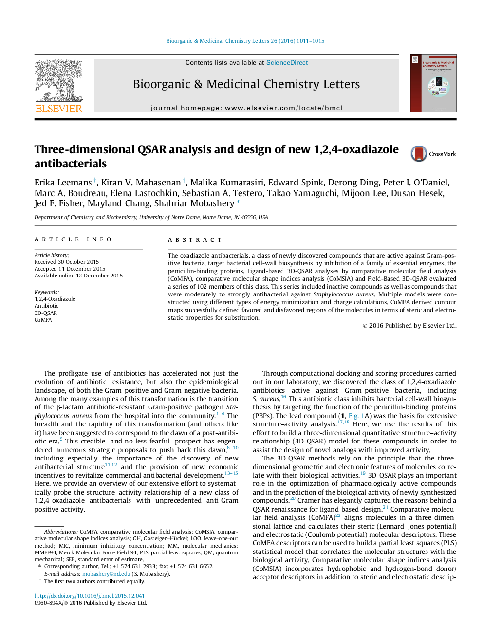 Three-dimensional QSAR analysis and design of new 1,2,4-oxadiazole antibacterials