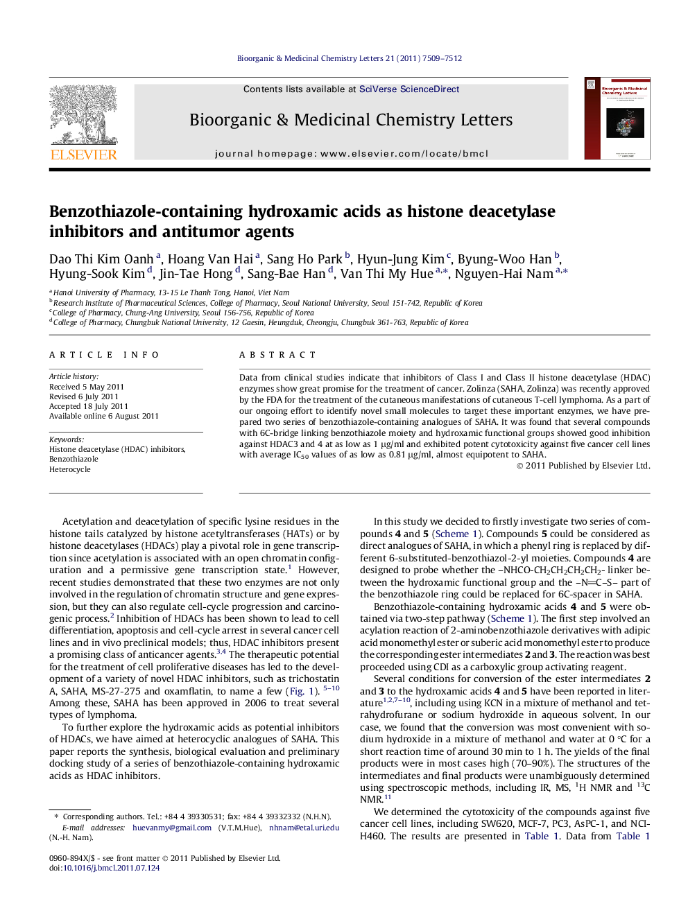 Benzothiazole-containing hydroxamic acids as histone deacetylase inhibitors and antitumor agents