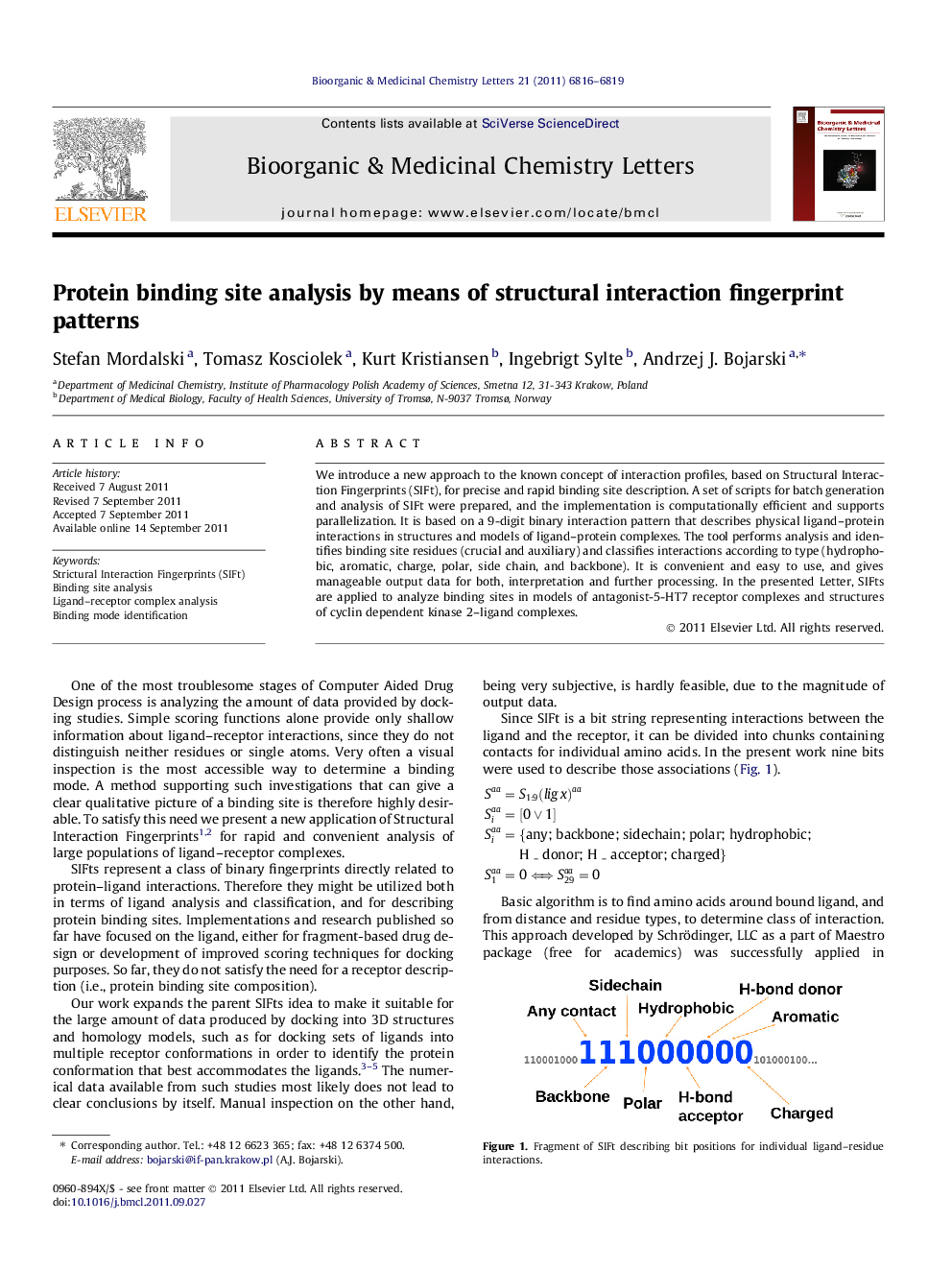 Protein binding site analysis by means of structural interaction fingerprint patterns