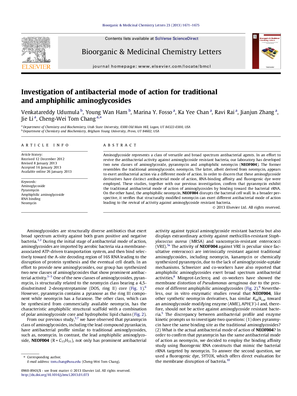 Investigation of antibacterial mode of action for traditional and amphiphilic aminoglycosides