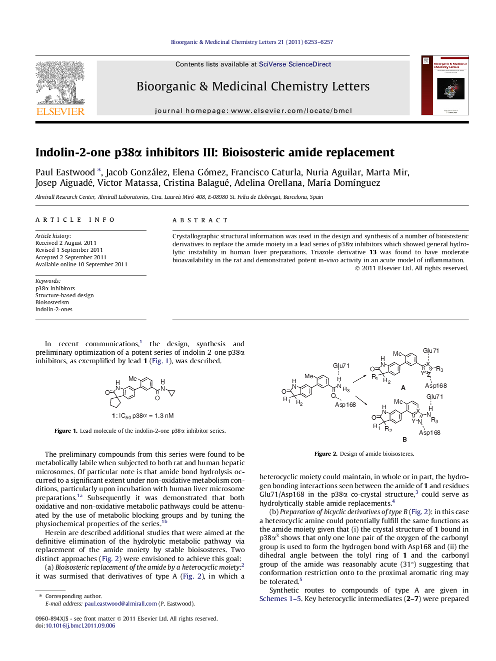 Indolin-2-one p38α inhibitors III: Bioisosteric amide replacement