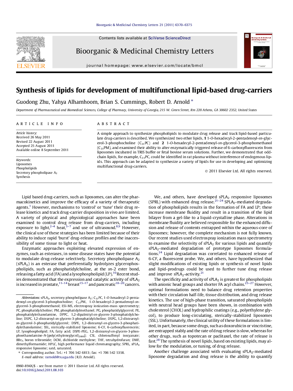 Synthesis of lipids for development of multifunctional lipid-based drug-carriers