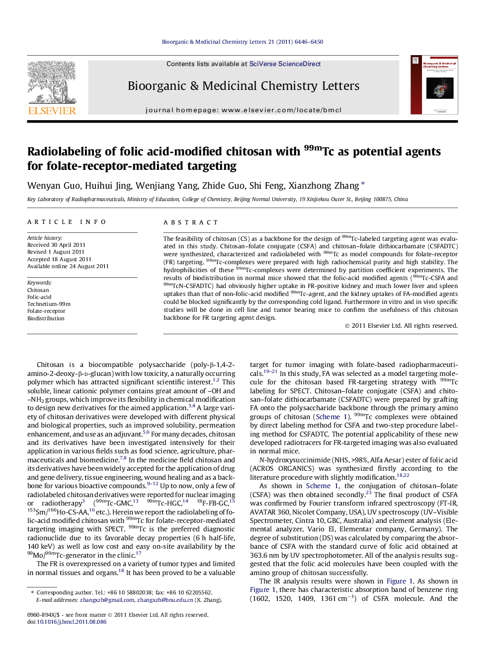 Radiolabeling of folic acid-modified chitosan with 99mTc as potential agents for folate-receptor-mediated targeting