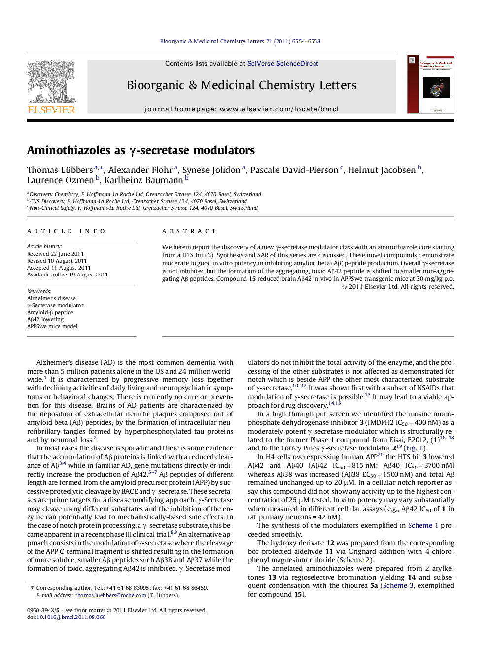 Aminothiazoles as γ-secretase modulators