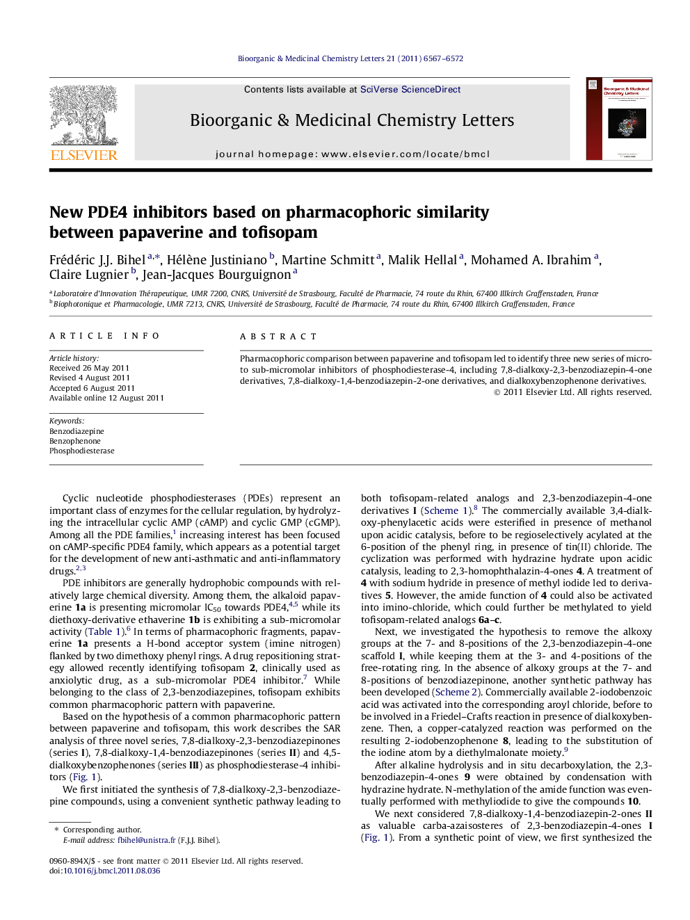 New PDE4 inhibitors based on pharmacophoric similarity between papaverine and tofisopam