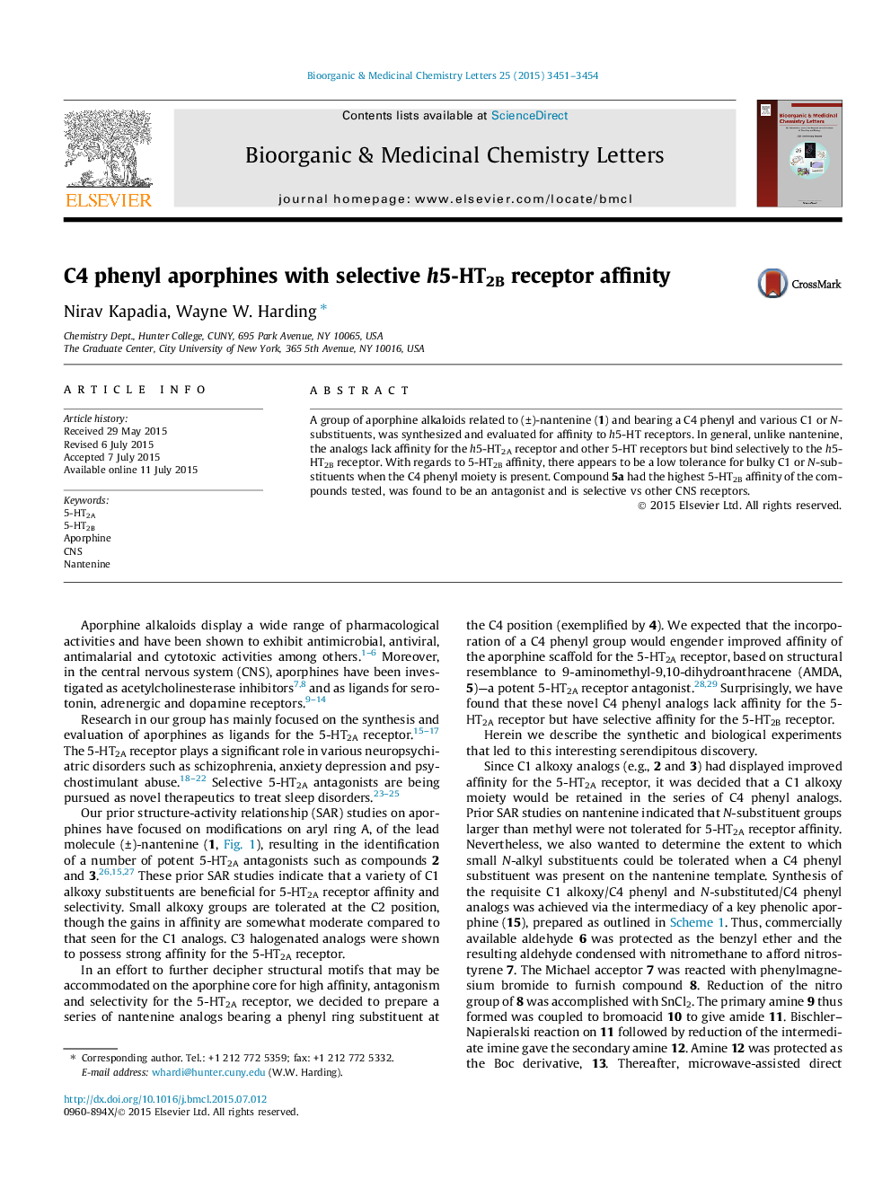 C4 phenyl aporphines with selective h5-HT2B receptor affinity