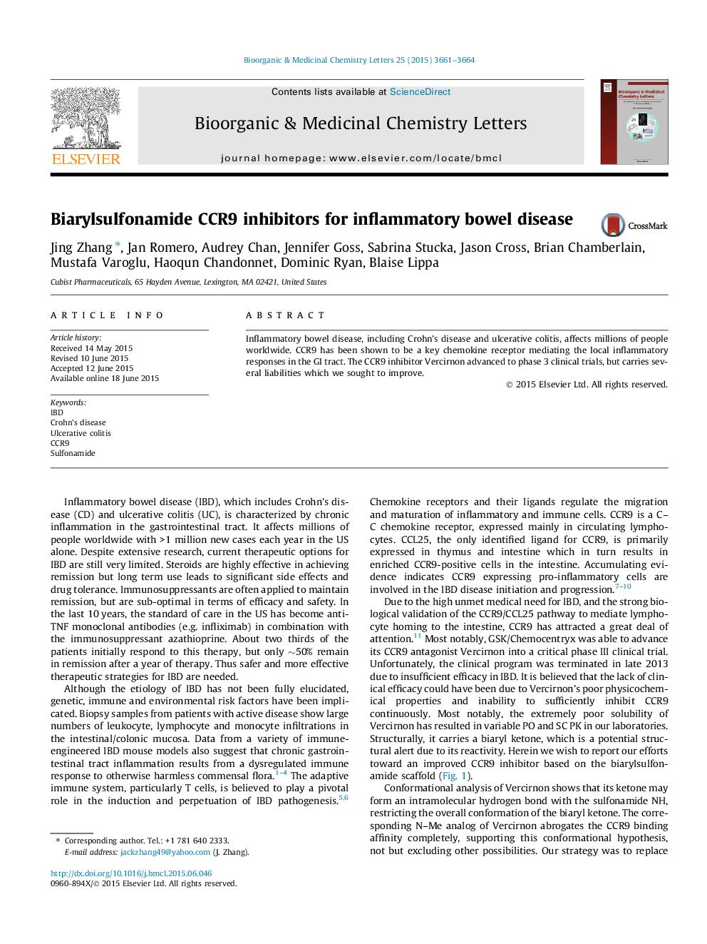 Biarylsulfonamide CCR9 inhibitors for inflammatory bowel disease