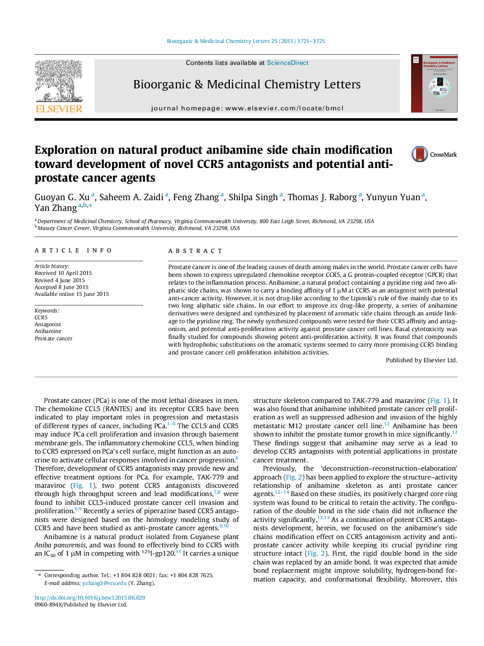 Exploration on natural product anibamine side chain modification toward development of novel CCR5 antagonists and potential anti-prostate cancer agents