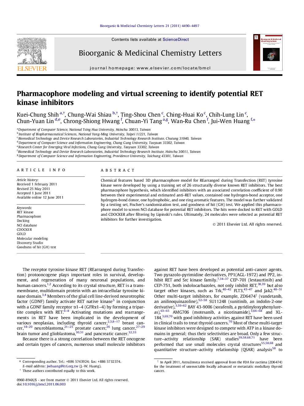 Pharmacophore modeling and virtual screening to identify potential RET kinase inhibitors