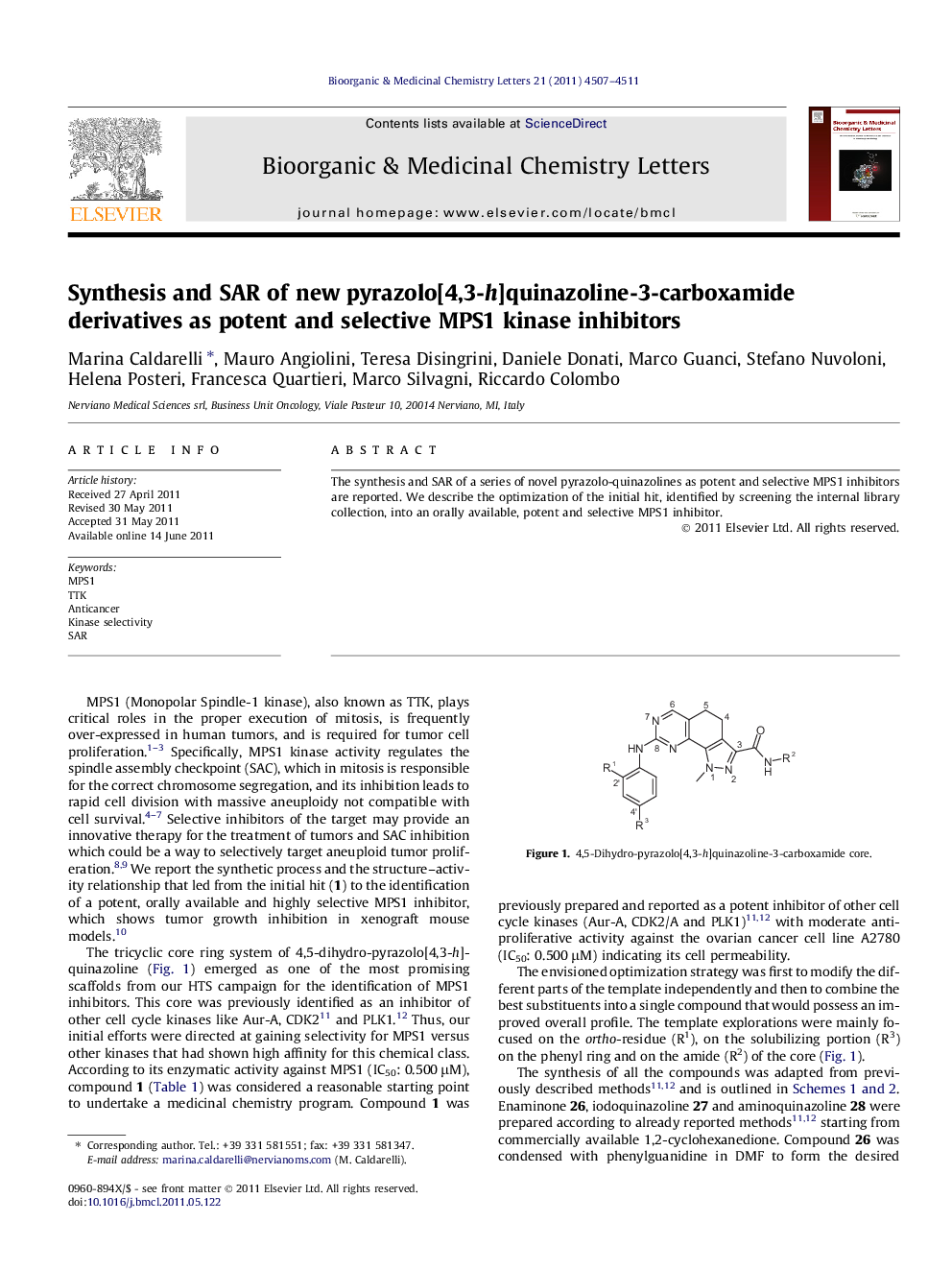 Synthesis and SAR of new pyrazolo[4,3-h]quinazoline-3-carboxamide derivatives as potent and selective MPS1 kinase inhibitors