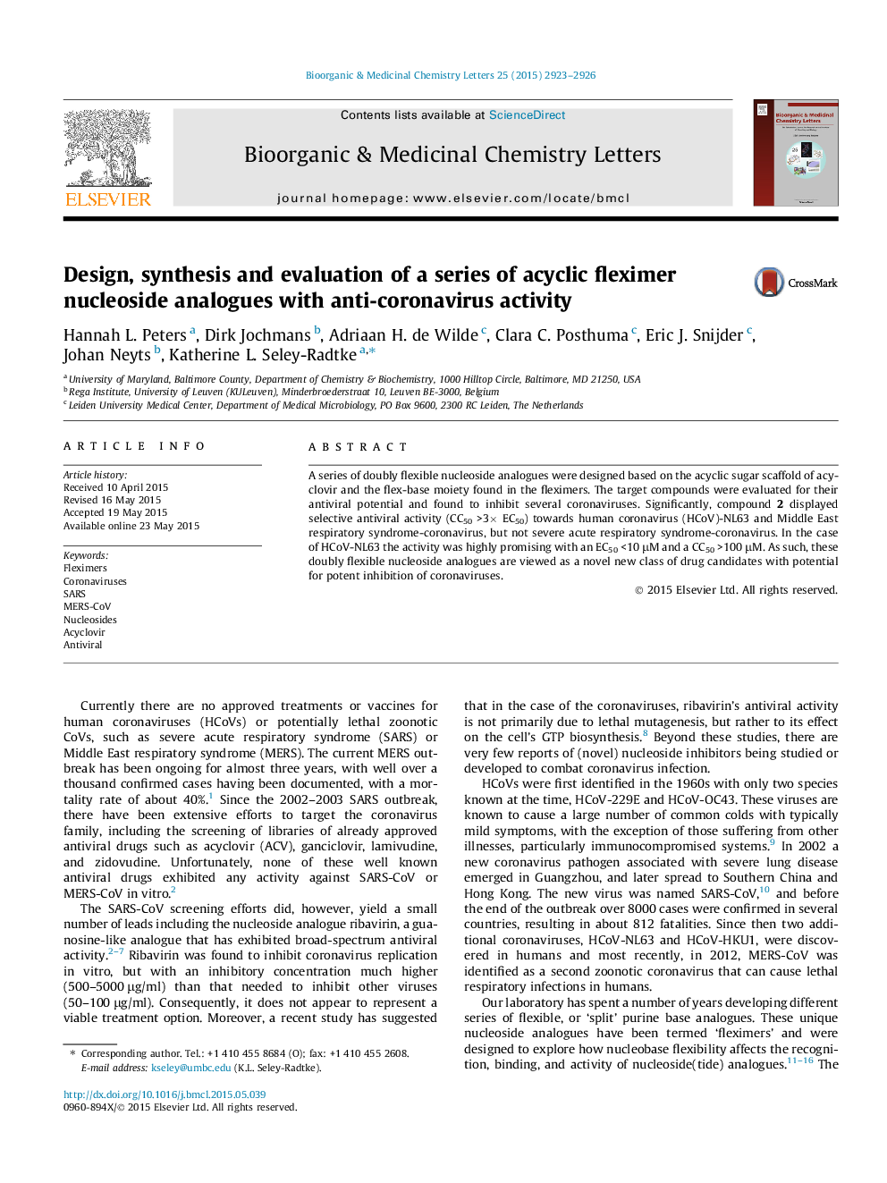 Design, synthesis and evaluation of a series of acyclic fleximer nucleoside analogues with anti-coronavirus activity